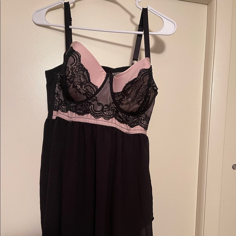 TORRID SIZE 0 - NWOT - BLACK DUSTY ROSE LACE CHIFFON UNDERWIRE BABYDOLL